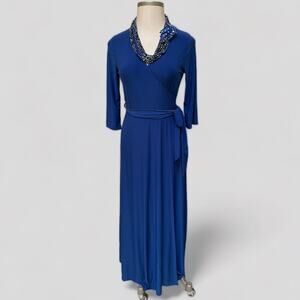 Janette Plus Size 1X Royal Blue Long‎ Sleeve Jersey Knit Dress